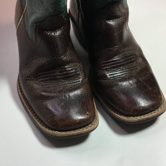 Ariat Crossfire Unisex Youth Size 7 1/2 Teal Blue Brown Cowboy Boots 10005989 - Picture 6 of 10